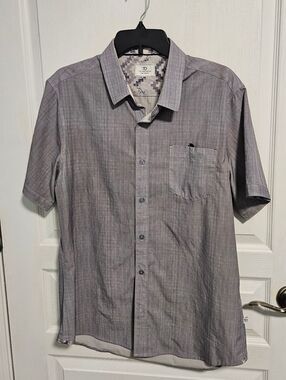 7D 7 Diamonds Shirt 4 Way Stretch Button Front Monochrome Gray Mens Large